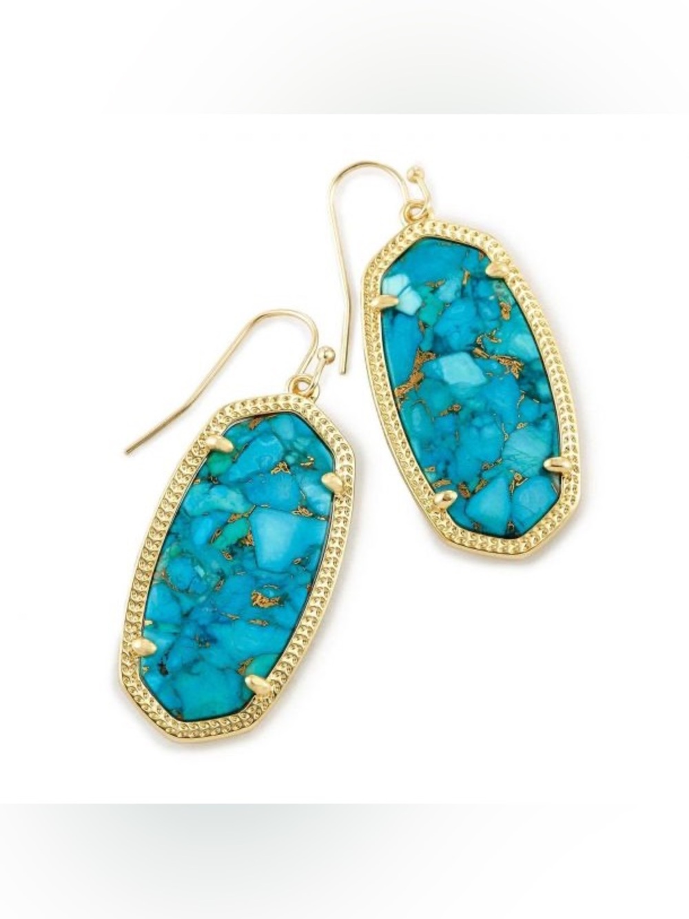 EUC [Kendra Scott] Elle Drop Dangle Earrings, Bronze Veined Turquoise Magnesite - Picture 2 of 10